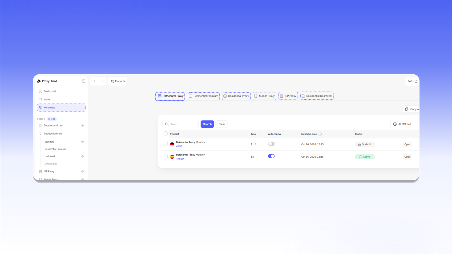 Order list and filters