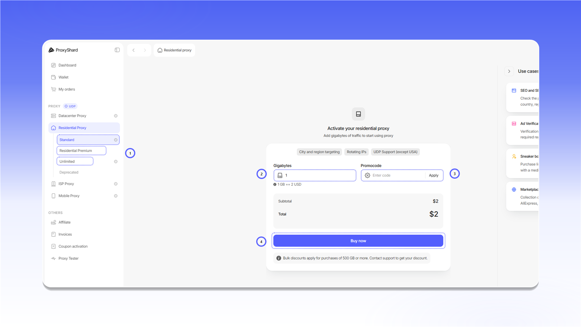 Purchasing residential proxies