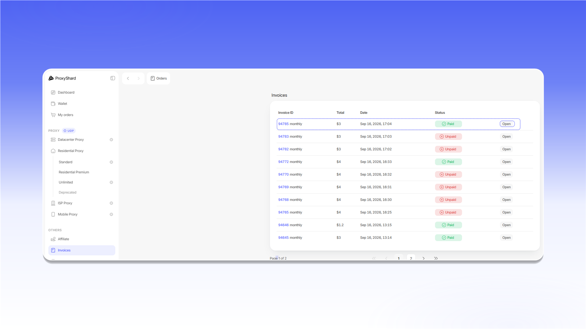 Invoice list