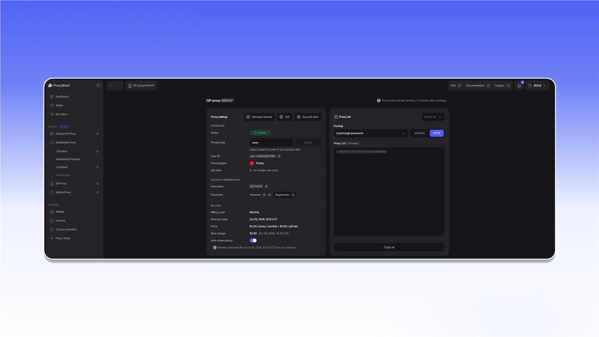 ISP proxy order fields